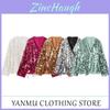 Elegante Blusa da Ufficio da Donna in Poliestere a Maniche Lunghe con Scollo a V e Paillettes