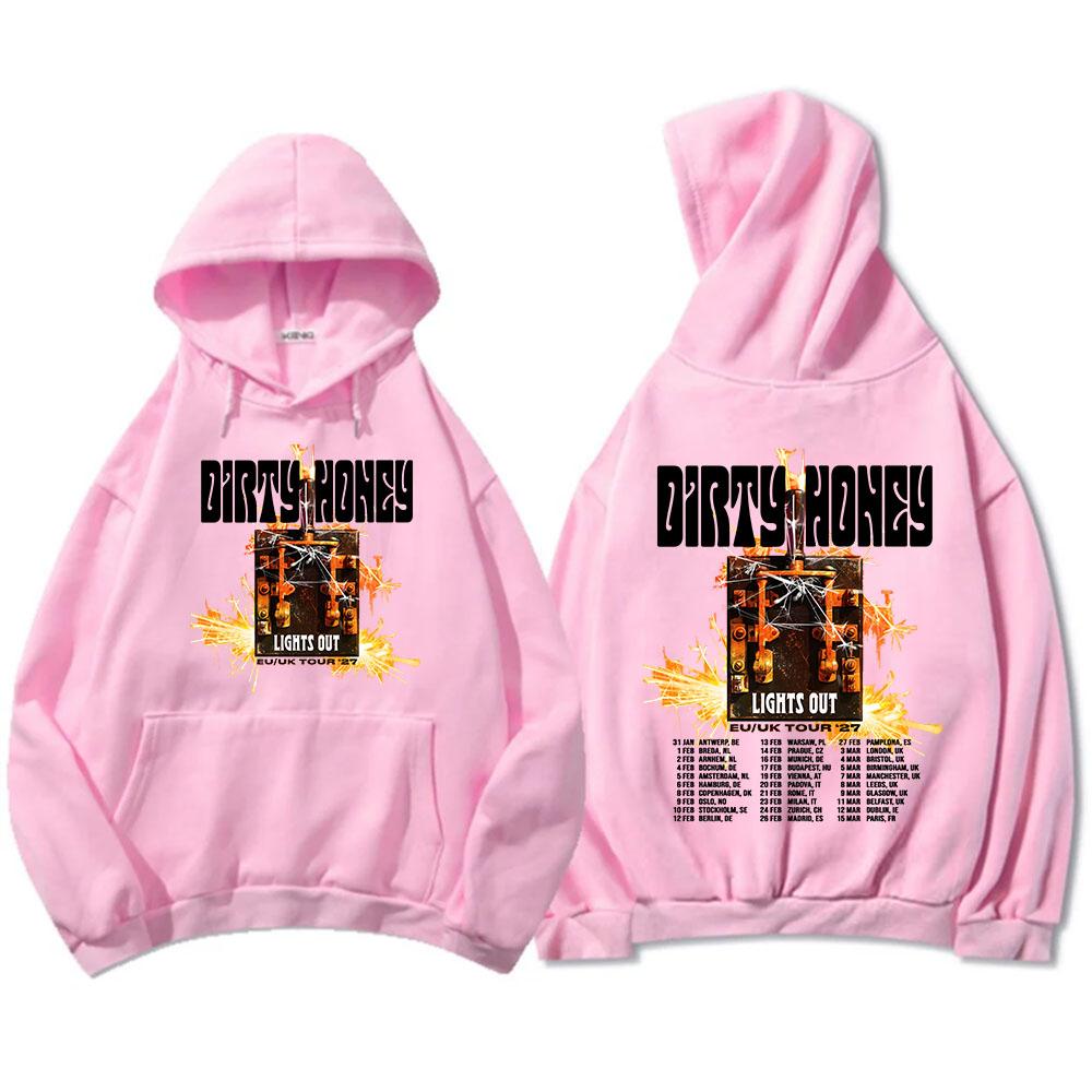 Dirty Honey Lights Out EU/UK Tour Hoodies Unisex Streetwear Fashion Long Sleeve Hooded Sweatshirt Graphic Print Merch Women Men