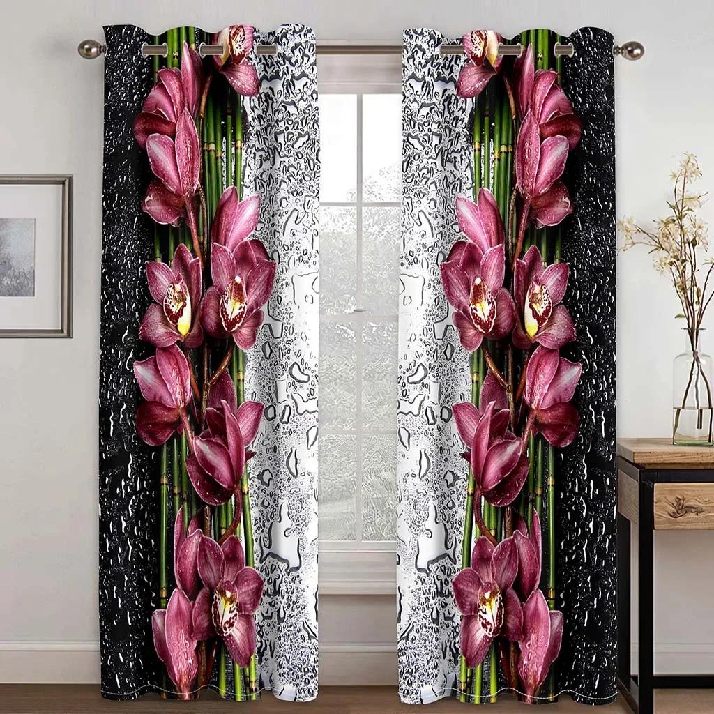 Ilusão Espiral Moderna Luxo Mulheres Menina Luz Filtrando Cortinas Decoração de Flores 2 Painéis Cortinas Finas Para Quarto Sala de Estar