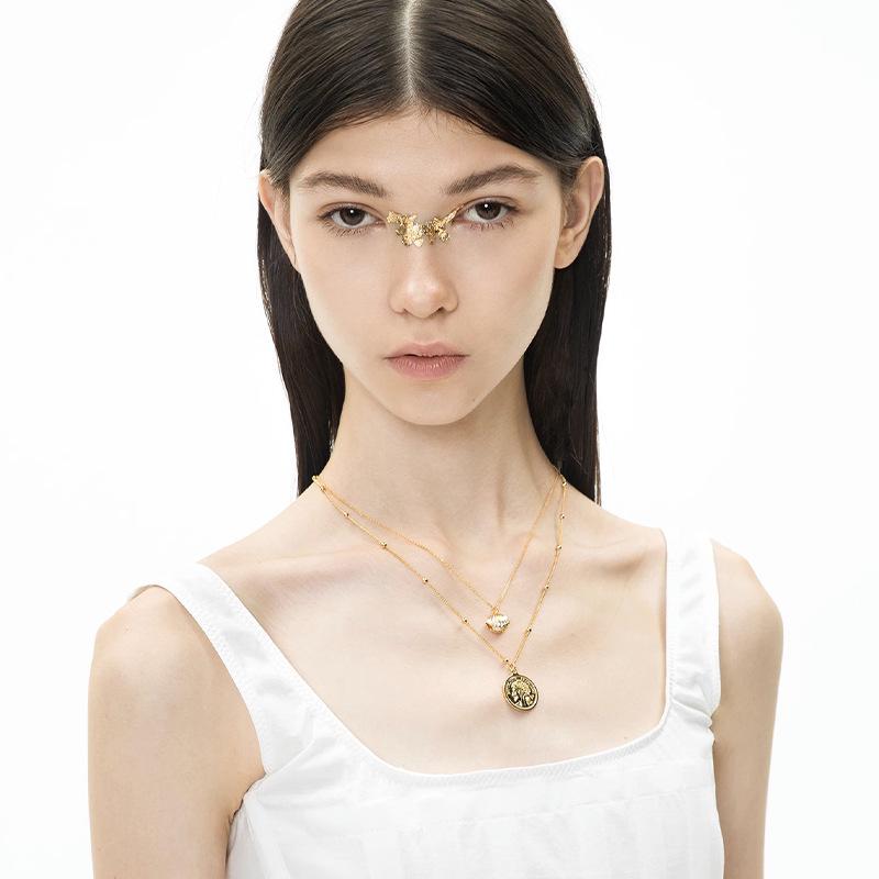 Exquisite Double-Layered Gold Coin Pendant Necklace for Women – High-Design, Multi-Layer Clavicle Choker with Light Luxury Style