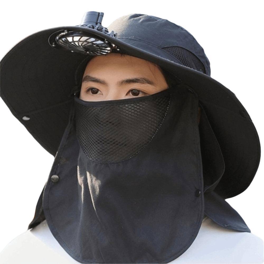 Windproof Neck Flap Bucket Hat Cooling Fan Hat for 3.7 V 500 mAh Lithium Battery Outdoor