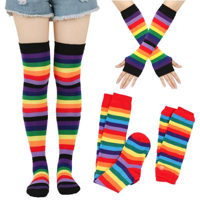Herbst Winter Regenbogen Strümpfe Gestreifte Socken Handschuhe Überknie Socken Armstulpe Schule JK Uniform Frauen Halloween Weihnachtsgeschenk