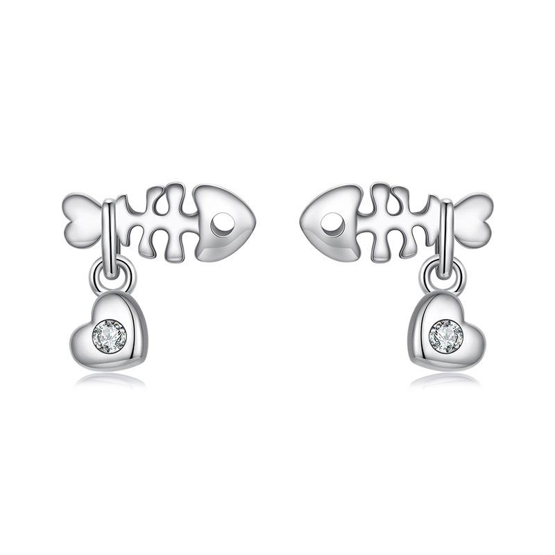 barbie Design Bone Fish Earrings, Elegant and High-end Original Ins Style Love Exquisite Gift Box #lucky S925 Silver Earrings for Women ZJYES-YS-235