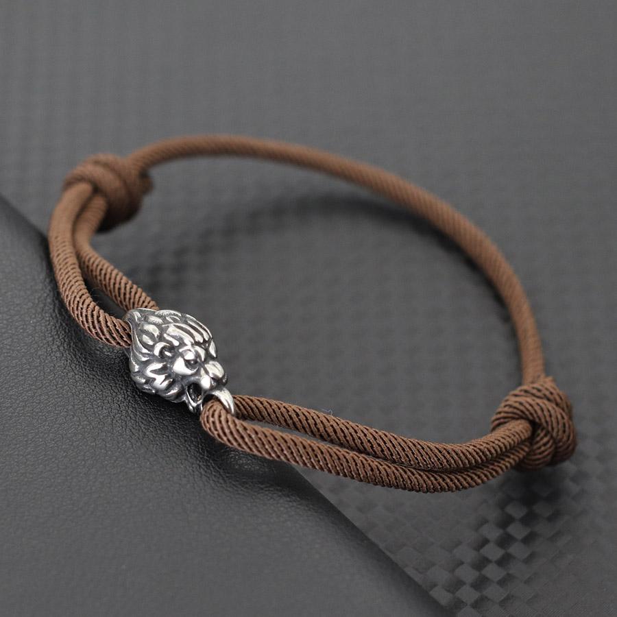 Gothic Stainless Steel Lion Head Bracelet For Men Handmade Adjustable Lucky Red String Braslet Hiphop Rock Punk Accessories Gift