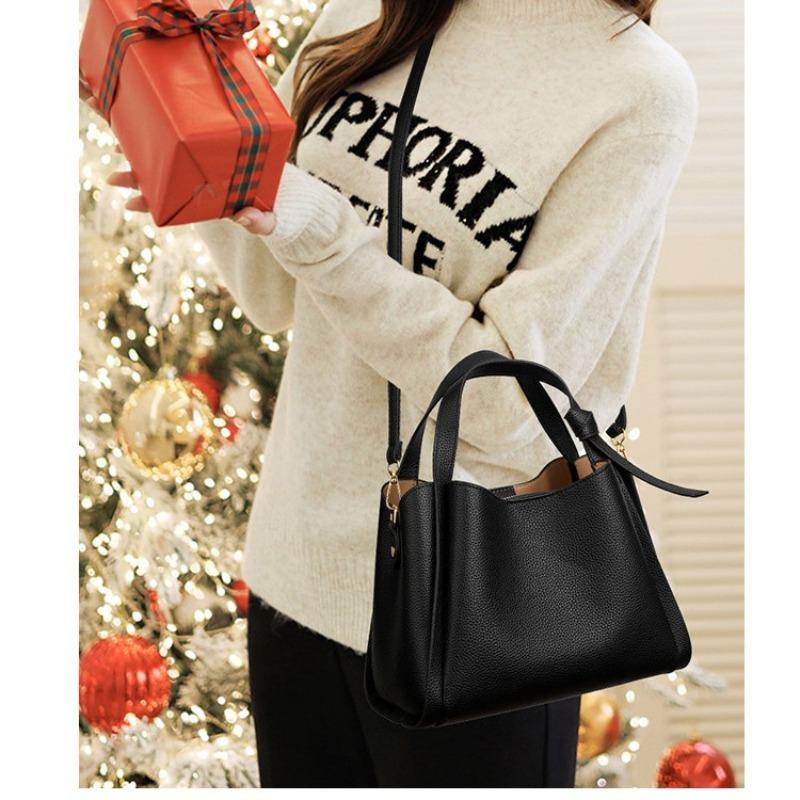 Vegetable Basket Soft Leather Women's Bag Handbag Feeling Shoulder Bag Crossbody Atmosphere Versatile Bucket Shoulder Bag Women