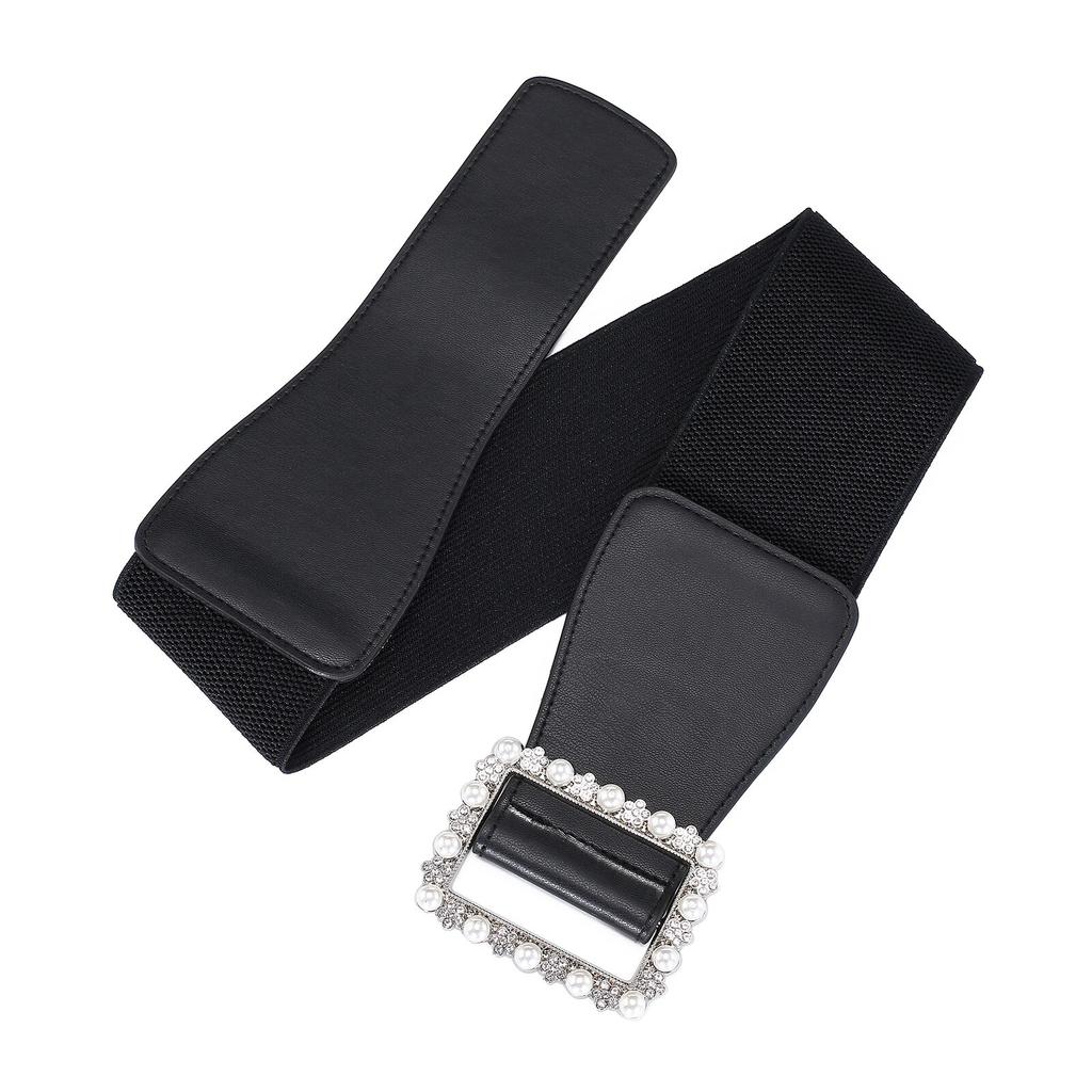 1 Stück Damengürtel Modische Perlenschnalle Formender Gürtel Vielseitiger Elastischer Gummizuggürtel PU-Leder Breit Taillensiegel Mit Kleid Mantel