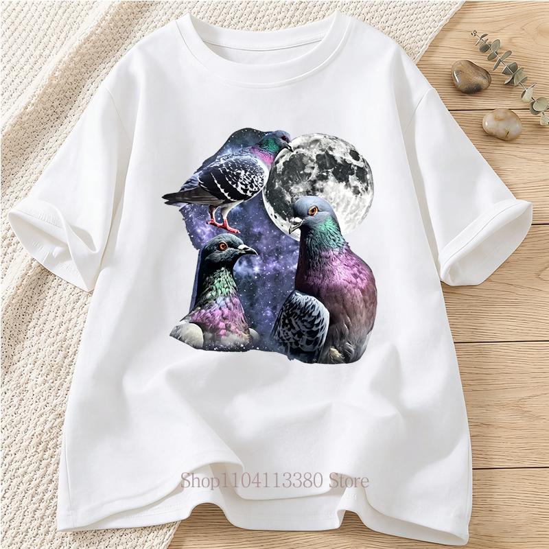 Three Pigeon Graphic Tshirts for Unisex Women Summer Casual Fashion Loose Funny Vintage Tops Crew Neck Short Sleeve Tshirts