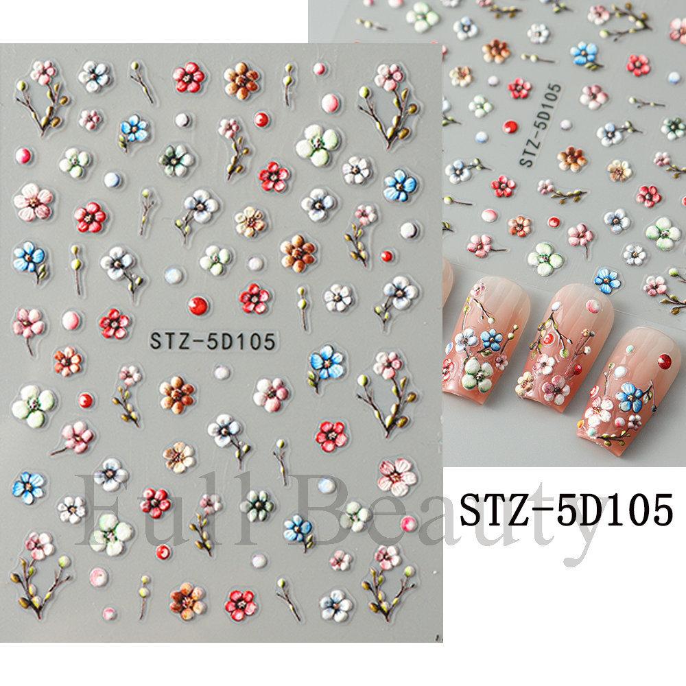Nail Art Sticker, Relief 5D Three-Dimensional Spring Pink Cherry Blossom Small Flower Adhesive Nail Sticker