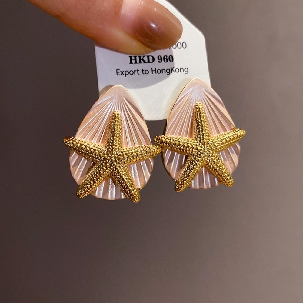 Personality Starfish Ear Studs Oil Drip Copper Star Dangle Earrings Starfish Shell Earrings  Daily