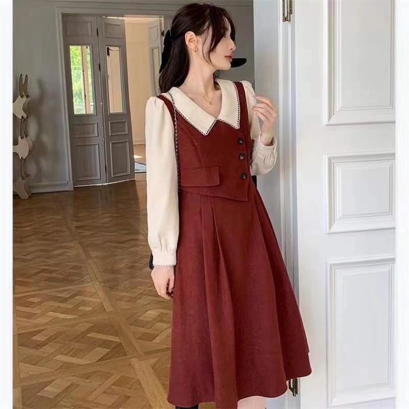 Falešné dvoudílné šaty pro panenky podzimní zima velké elegantní dlouhé šaty