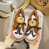 Women's fashion cartoon bear lightweight soft sole winter warm fur one snow boots velvet lined non-slip casual sports cotton boots board shoes