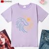 Natural Scenery Print Women T-Shirts Summer Casual Short Sleeve O-Neck Tshirt Tops 5 Colors Tee Shirt Tops Camisetas Mujer