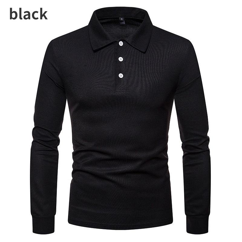 Podzim Zima Pánské Polo tričko Móda Jednobarevné Polo Neck Slim Fit Ležérní Tričko s dlouhým rukávem