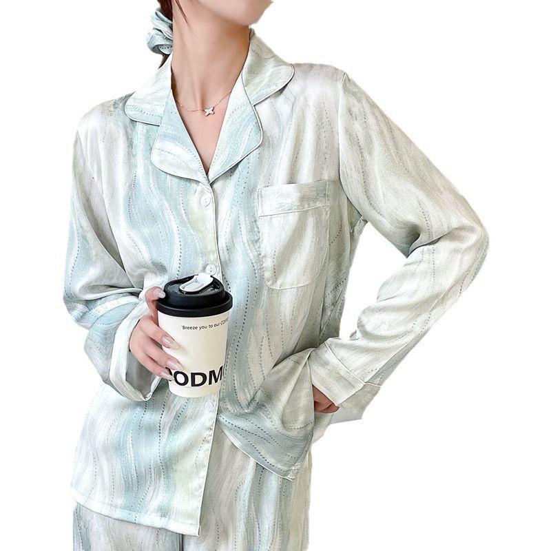 [Glazed] gradual change pajamas women's long-sleeved trousers ice silk pajamas women's comfortable and fashionable loose soft light soft silk