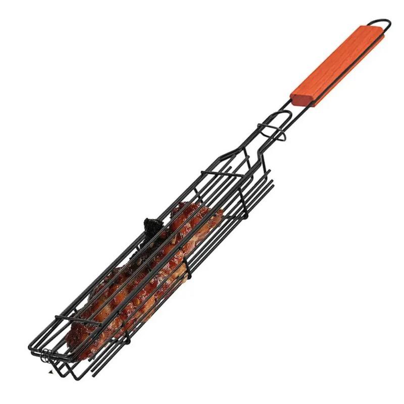 1pcs Portable BBQ Grilling Basket Stainless Steel Nonstick Barbecue Grill Basket Tools Grill Mesh for Meat Hamburger Barbecue Tools