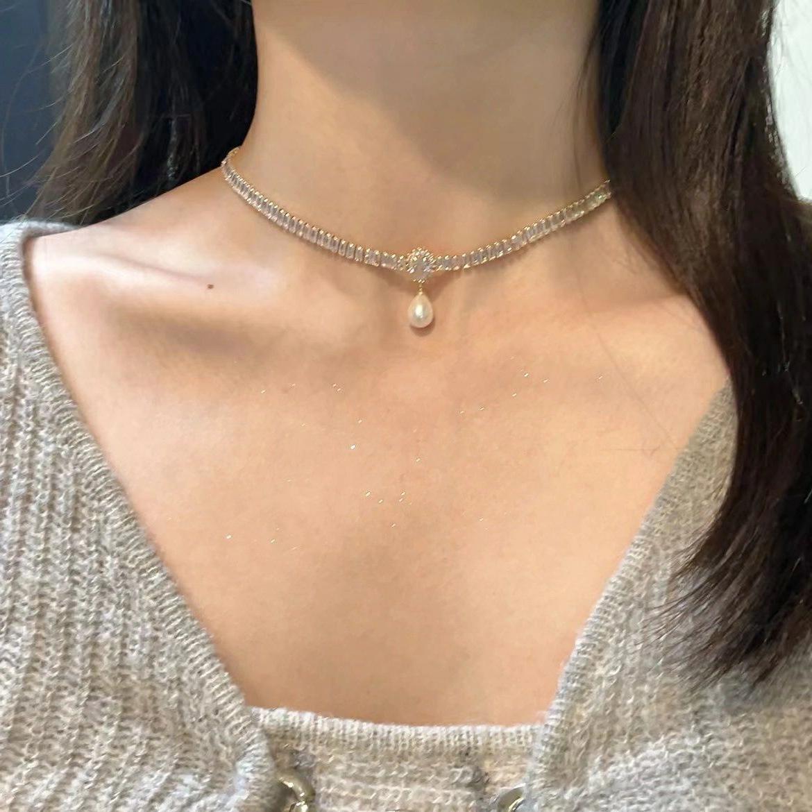 

Ожерелье с каплями воды и цирконием, женское, легкое, роскошное, нишевое, дизайн, чувство передового темперамента, стиль французской Хепберн, универсальная цепочка на ключицу