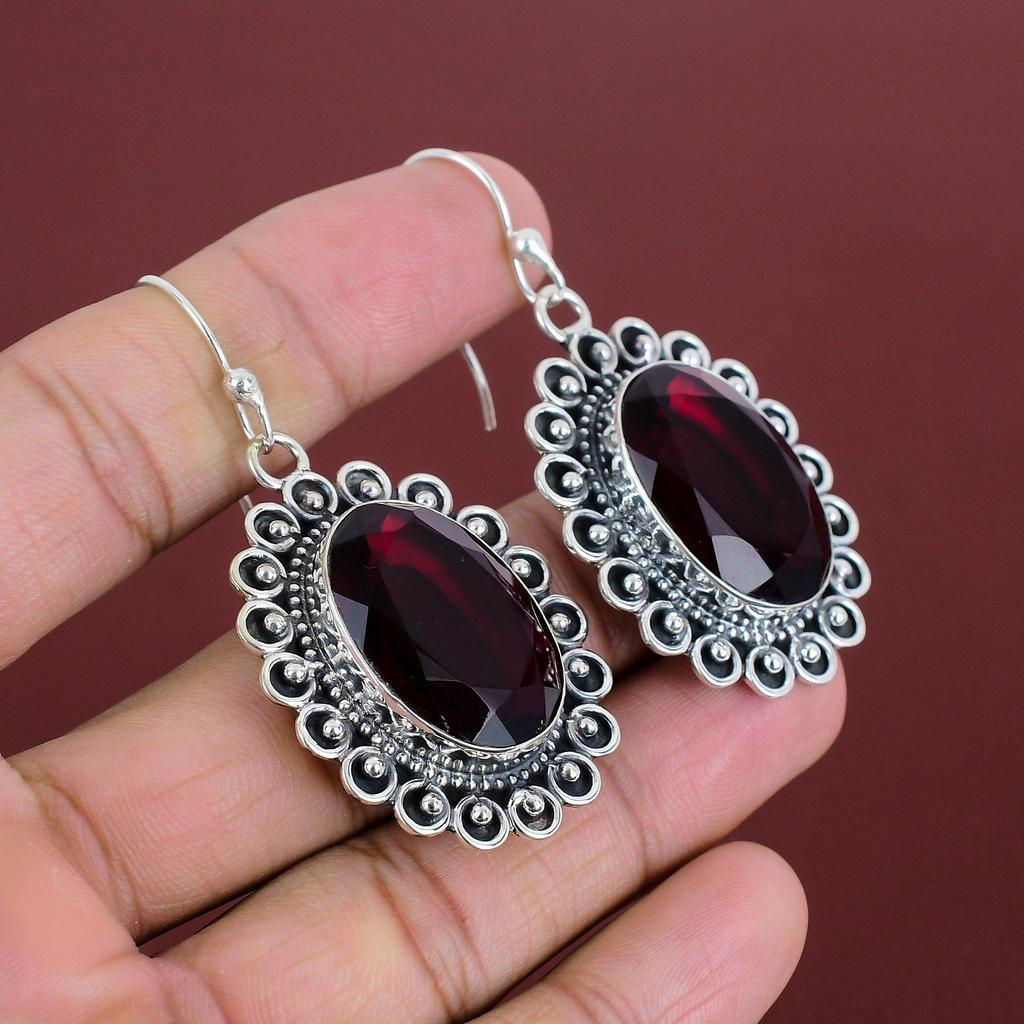 Faceted Mozambique Garnet Earring Gemstone Jewelry Handmade Earrings 925 Sterling Silver Earring Antique Jewelry Women Earring Wedding Gifts