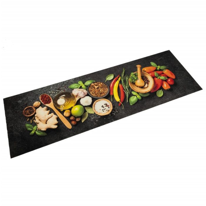 Tapis de cuisine lavable impression d épices 60x180 cm velours