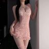 Sexy Underwear, Hot Backless Cherry Elastic Perspective Mesh Yarn Plus Chest Pad Nightdress Women