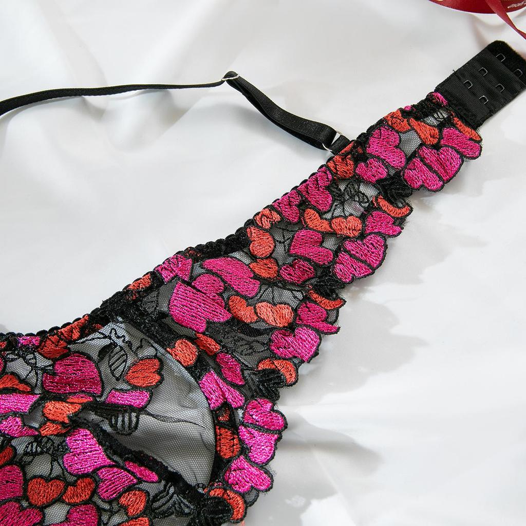 Embroidered Lace Lingerie Set: 4-Piece Transparent Bra & Panties
