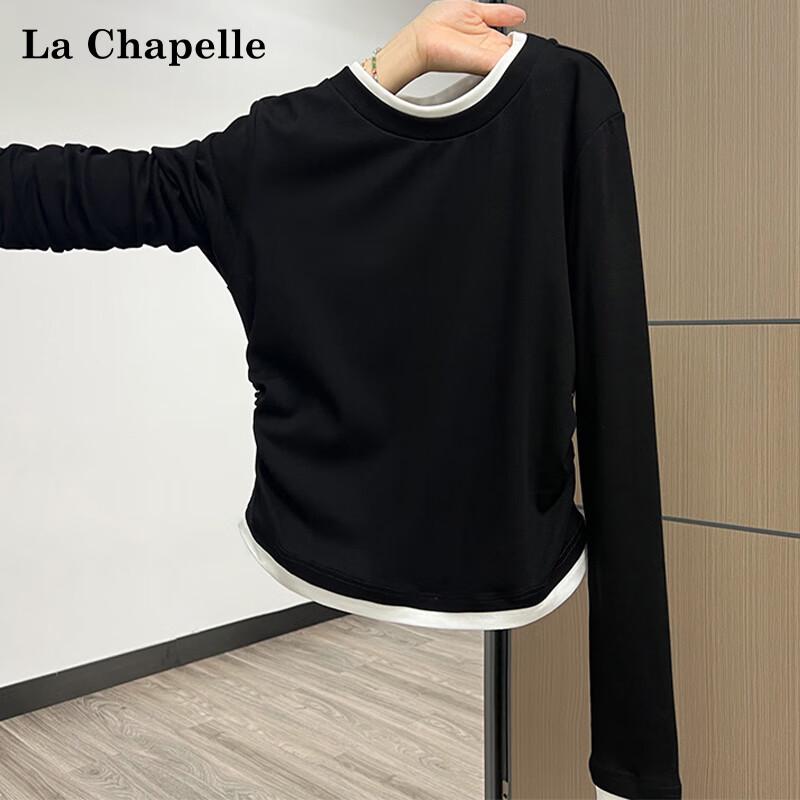 La Chapelle Women s Faux Two-Piece Color-Block Slim Fit Long Sleeve Top XL