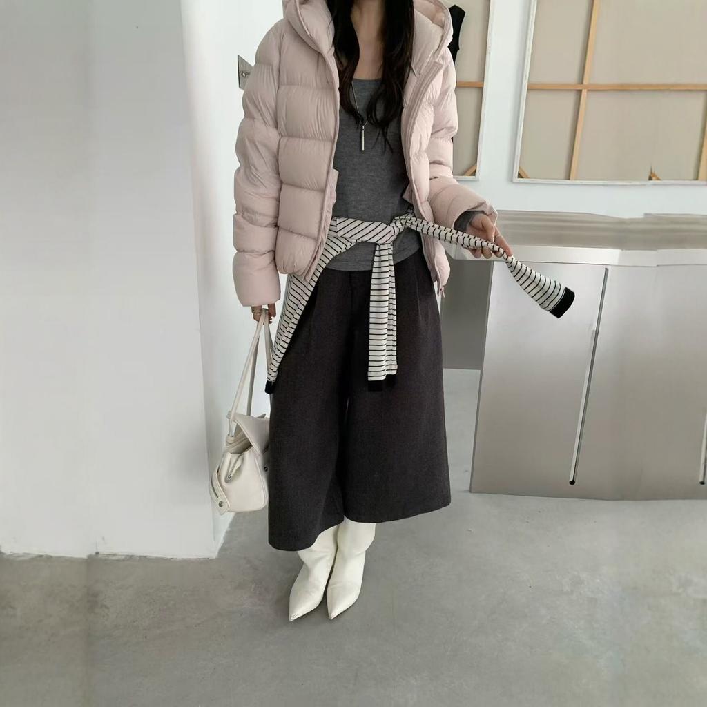 New hooded short down jacket women's simple puff cloud coat small loose winter coat