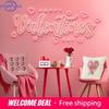 Valentine'S Day Pink Heart Print Home Decor Pillowcase Bedroom Living Room Sofa Decoration Polyester Cushion Cover With Zipper