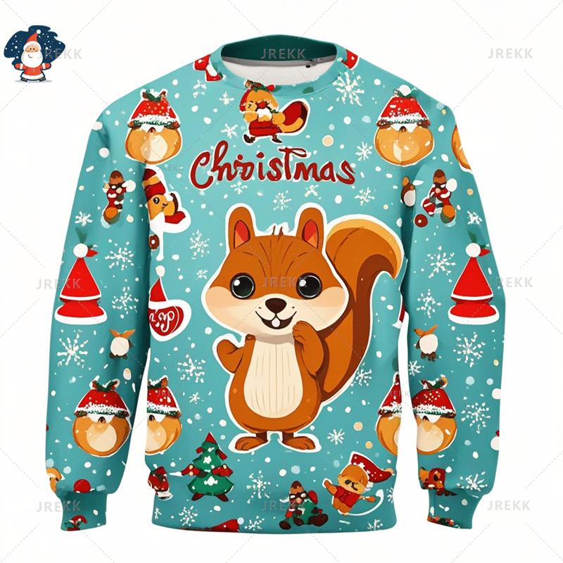Funny Christmas 3D Printed Sweatshirts Cute Squirrels Graphic Ugly Christmas Sweater Christmas Jumpers Fashion Christmas Sweater