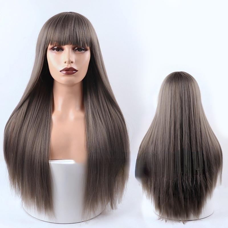 XINRAN Women Fashion Long Straight Wig with Bangs Synthetic Heat Resistant Fiber Wig for Women