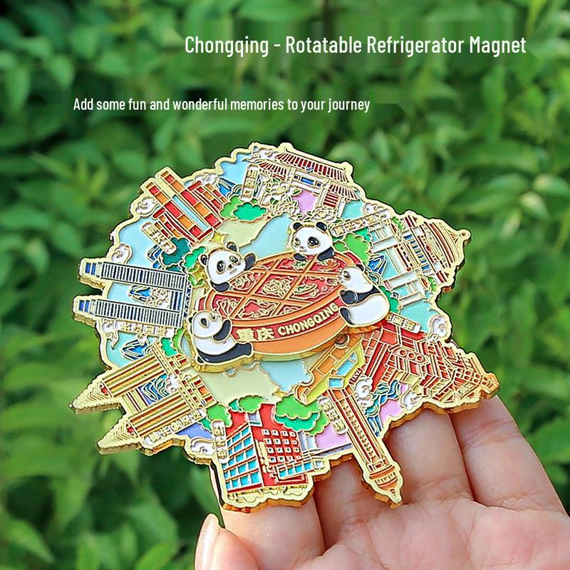 Chongqing Panda Drehender Metall Kühlschrankmagnet - Stadtsouvenir Geschenk