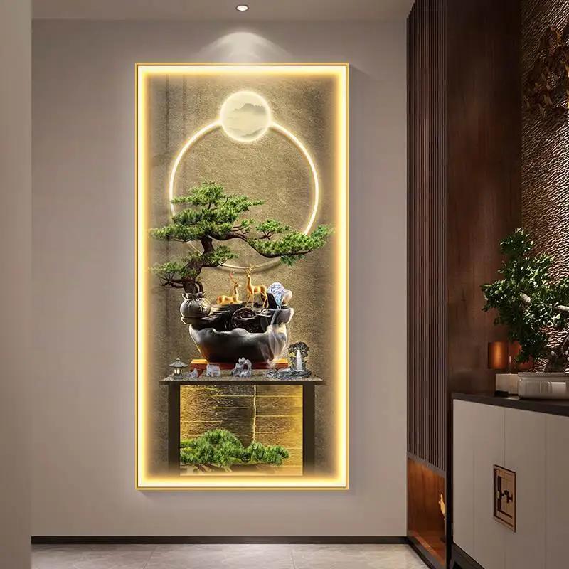 Home Decor Premium Entryway Framed Decorative Crystalline Painting Living Room Decoration LED Lights Illuminated Wall Art