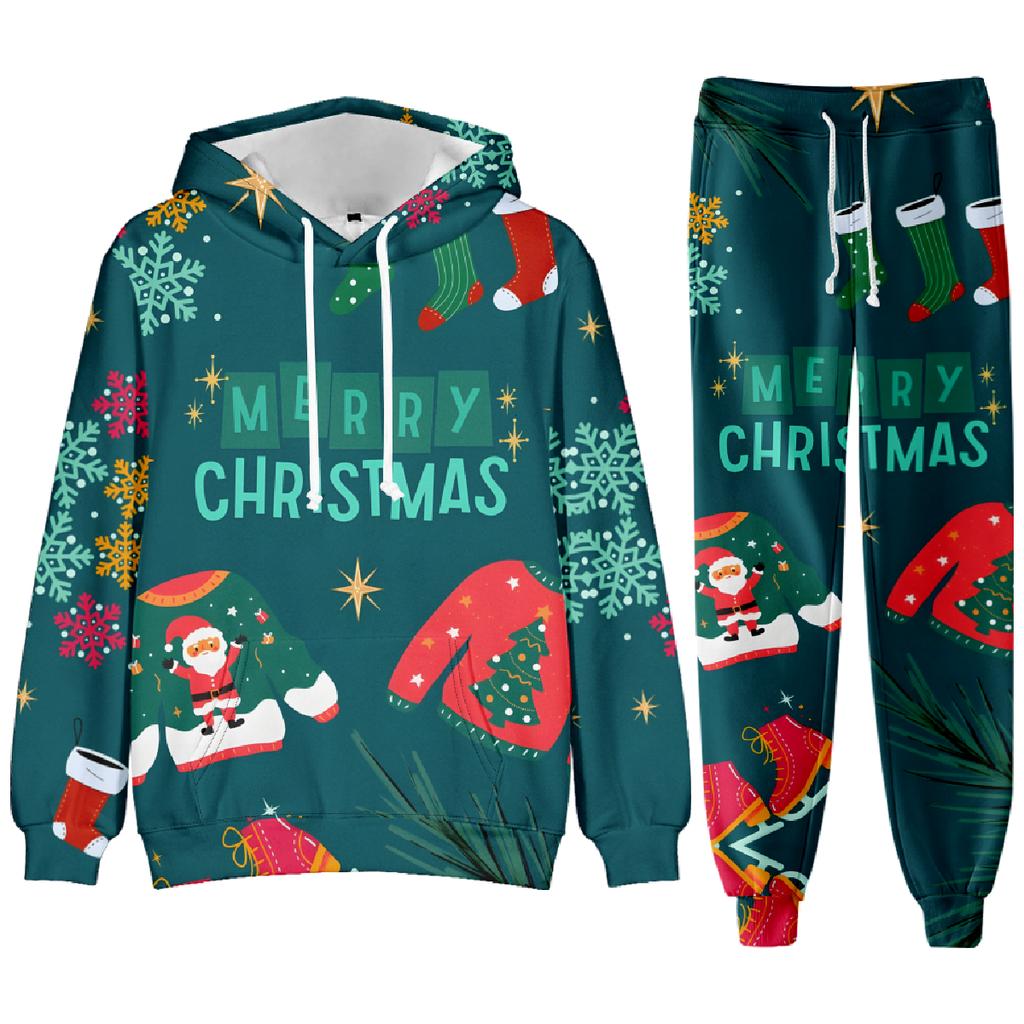 Party New Year Holiday 3D Printed Christmas Santa Claus Man Woman Hoodies Pants 2pcs Sets Casual Oversized Long Sleeve Set