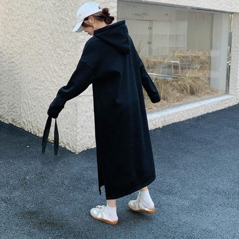 Long sleeve plus size Black Hooded new in dresses for women casual loose spring autumn winter sweateshirt dress