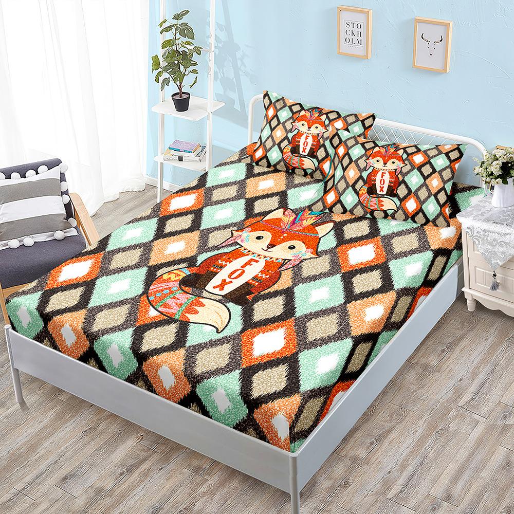 Cartoon Three-Piece Animal Fox Unicorn Mattress Mattress Mattress Protective Cover
