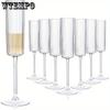 6pcs Champagne Flutes Ribbed Disposable Champagne Glasses Vintage Mimosa Glasses with Long Stem Elegant Sparkling Wine Stemware Plastic Striped Cups