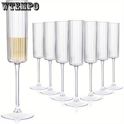 6 Stück Champagnerflöten Gerippte Einweg-Champagnergläser Vintage Mimosa-Gläser mit langem Stiel Elegantes Sekt-Stielglas Plastikbecher mit Streifen