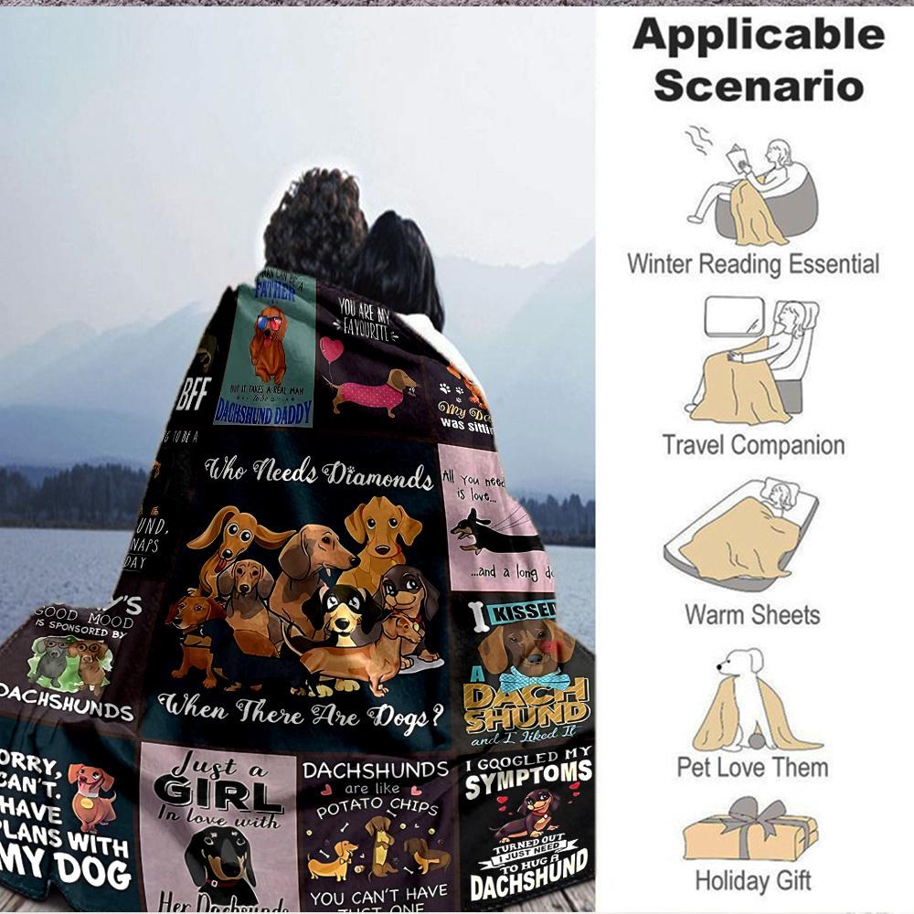 1pc Dachshund, Dog Lover Blanket, Lightweight Flannel Throw For Sofa, Bed, Travel, Camping, Livingroom, Office, Couch, Chair