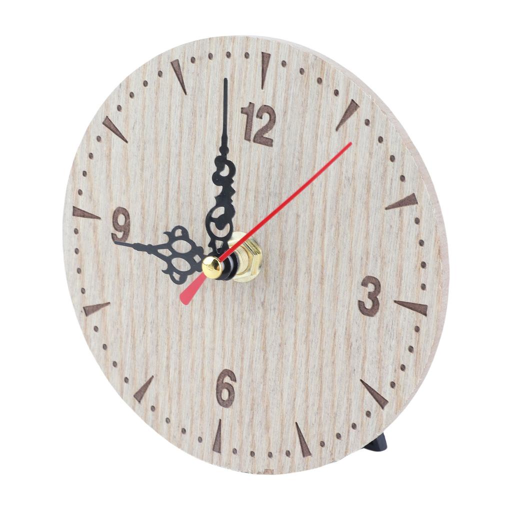 Vintage Round Wood Table Desk Wall Analog Clock for Living Room Bedroom Office (12cm)