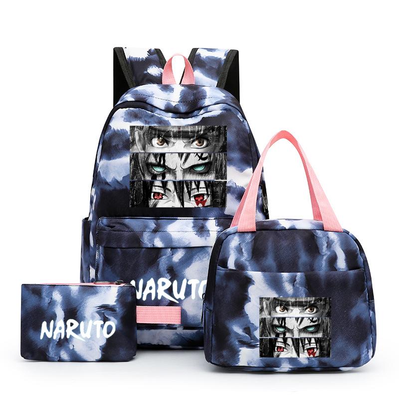3Pcs/set Anime Naruto Canvas Backpack for Girl with Lunch Bag Pen Case Backpack Student Back To School Backpack Rucksack Mochila
