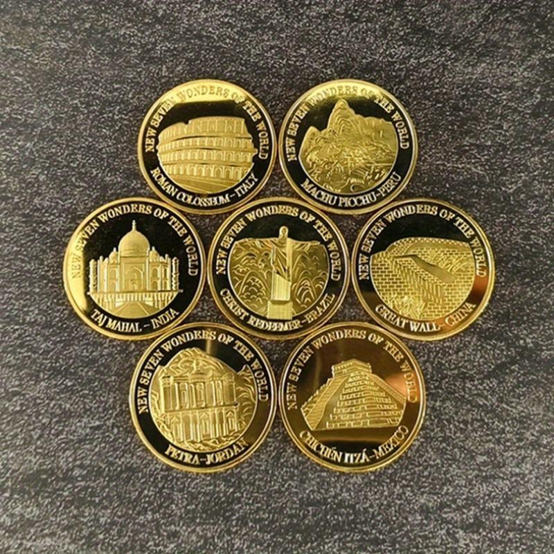 7PCS Seven Wonders Challenge Gold Badge, World Architecture Memorial Gold Coin Decoration Collection