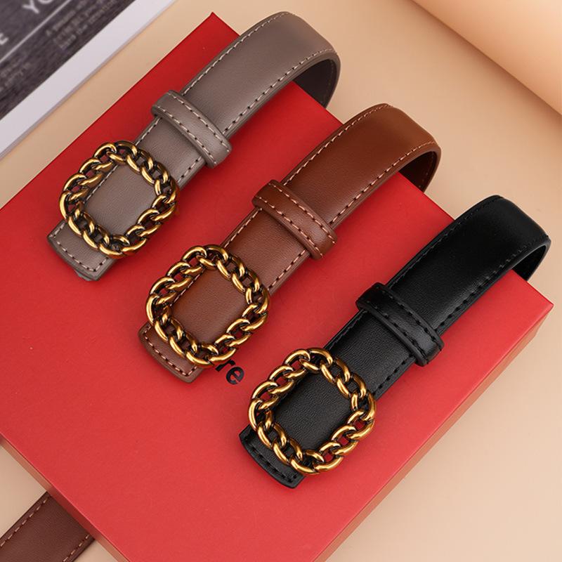 New Women's Belt, High-end Smooth Buckle Jeans Belt, Fashionable and Versatile, Genuine Leather Belt for Women