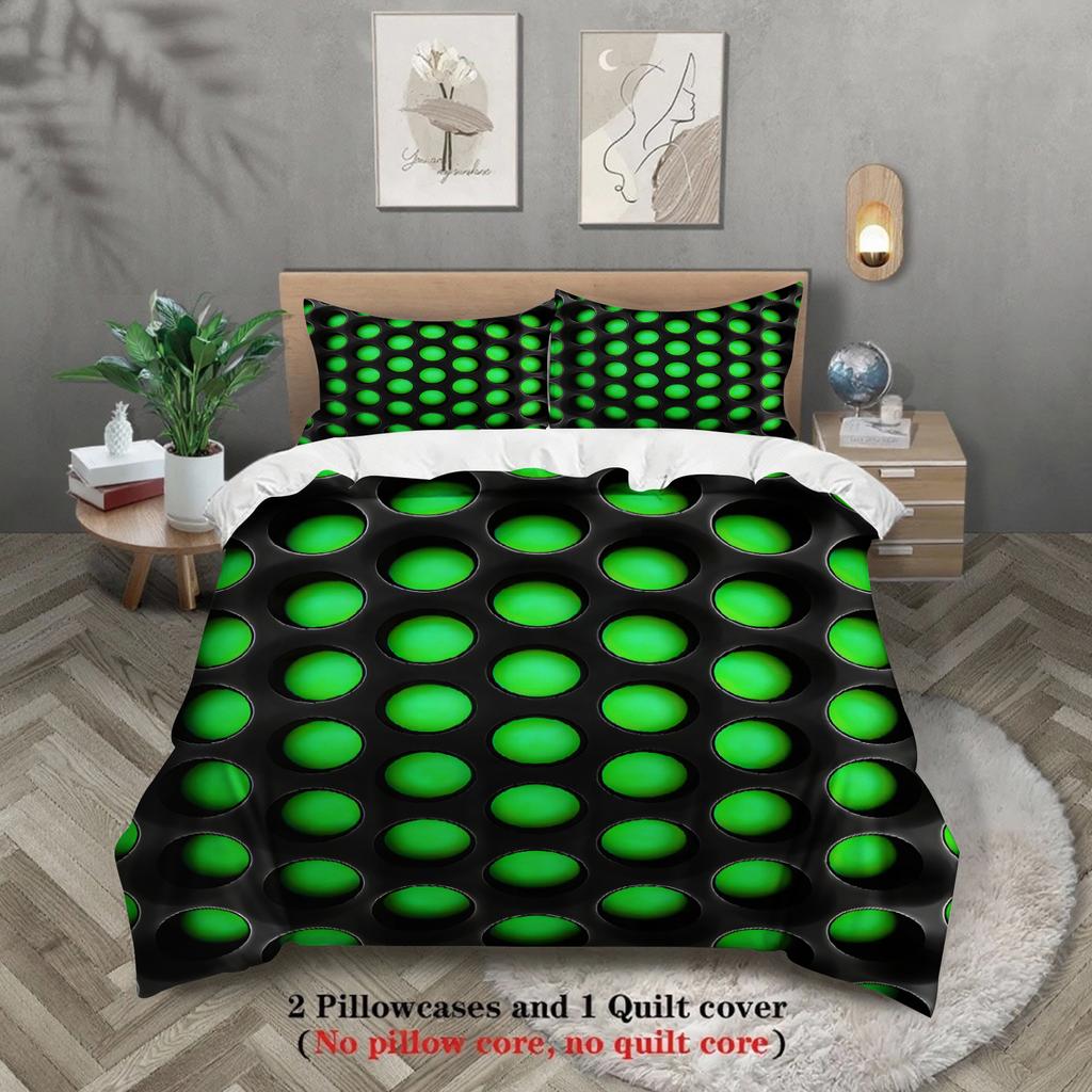 3pcs Perforated Oval Bedding Sets Single Twin Full Size 3D Printed Geometric Duvet Cover Gifts For Teen Adult Room Decoration