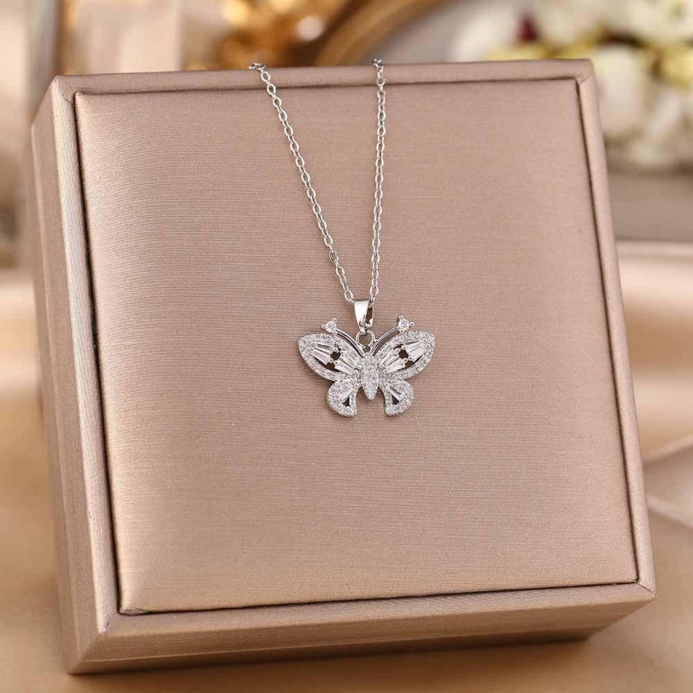 Women's Silver Titanium Steel Necklace with Micro-Inlaid Zircon - Elegant, Durable Clavicle Chain Jewelry