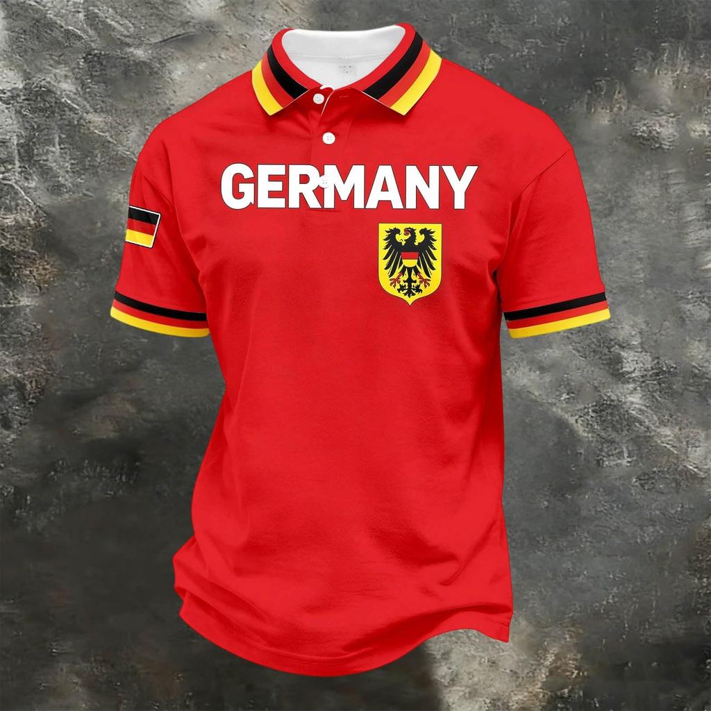 Cămașă Polo Casual Unisex Croială Largă Mânecă Scurtă Imprimeu Steag Germania Material Ușor Respirabil Top de Vară
