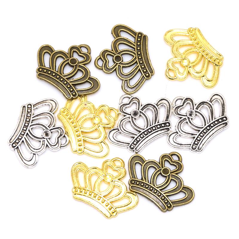DIY Hollow Retro Crown Pendant for Necklace or Bracelet - Alloy Jewelry Charm (23*18mm)
