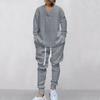2Pcs/Kit Male Athletic Activitieswear Suit V-Neck Long Sleeve Tops Elastic Drawstring Waist Sweatpants with Pockets Kit Twist  Practical Use