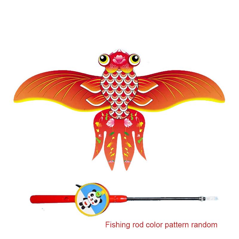 Non-Toxic Mini Fishing Rod Kite For Kids Vivid Butterfly Swallow Parrot Easy To Fly Goldfish Kites For Toddler Outdoor Beach Park Beginner