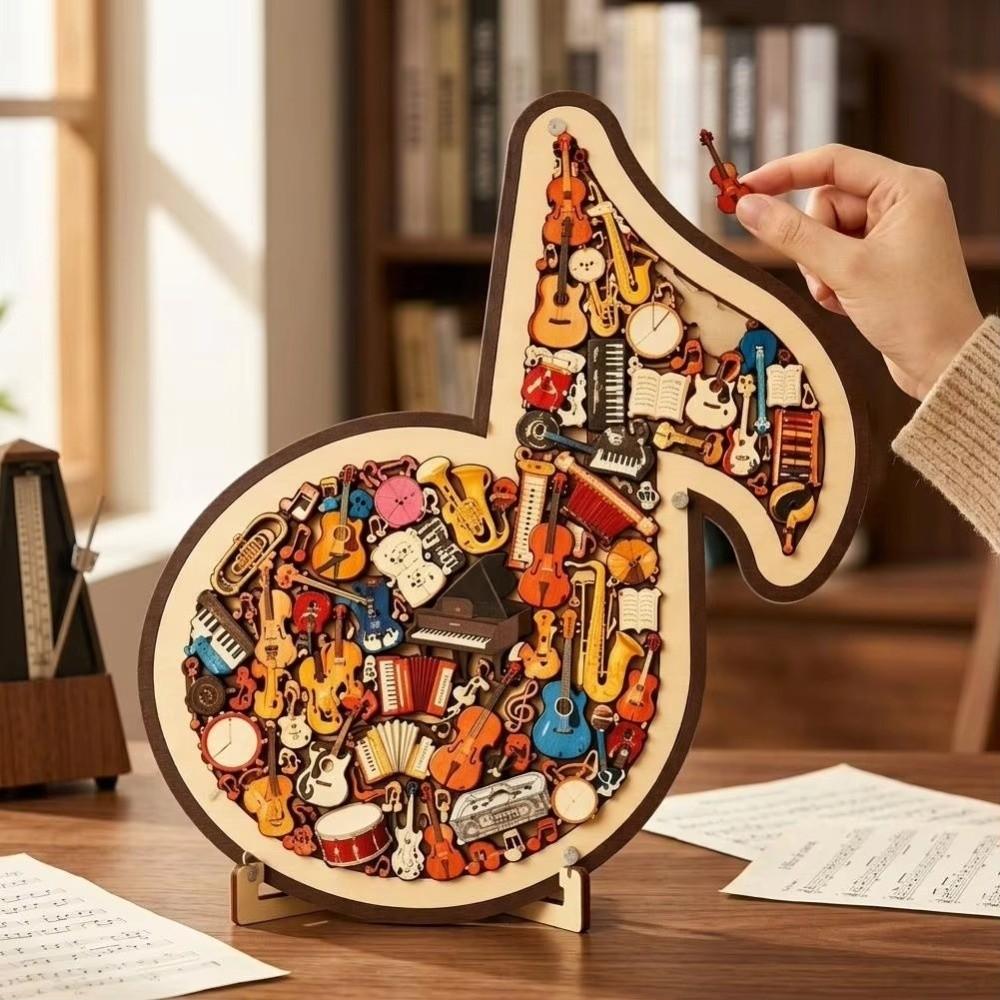 Musical Note Shape Wooden Jigsaw Puzzle Instrument Print Instrument Puzzle Table Decor
