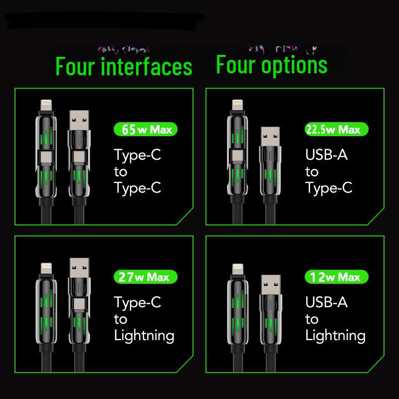 2m PD65W + 27W Light Column Spring 4-in-1 Cable for Apple & Huawei iPhone16
