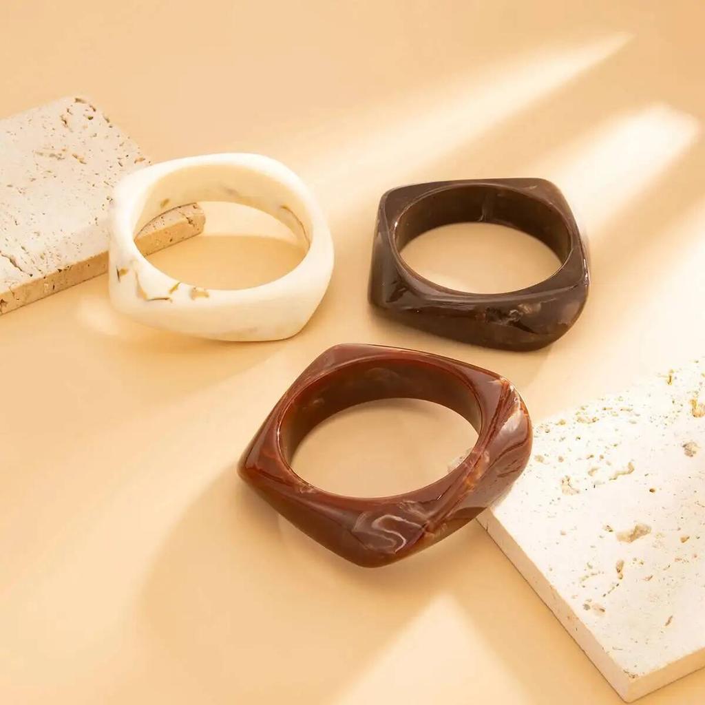 IngeSight.Z 3 Styles Exaggerated Vintage Resin Acrylic Bangle Women Punk HipHop Irregular Geometric Wide Bracelet Couple Jewelry